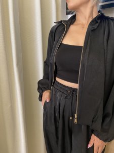 Premium Seri Tasarım Saten Şalvar Pantolon Siyah