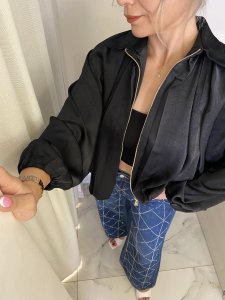 Premium Seri Yarasa Kol Tasarım Saten Bomber Ceket Siyah